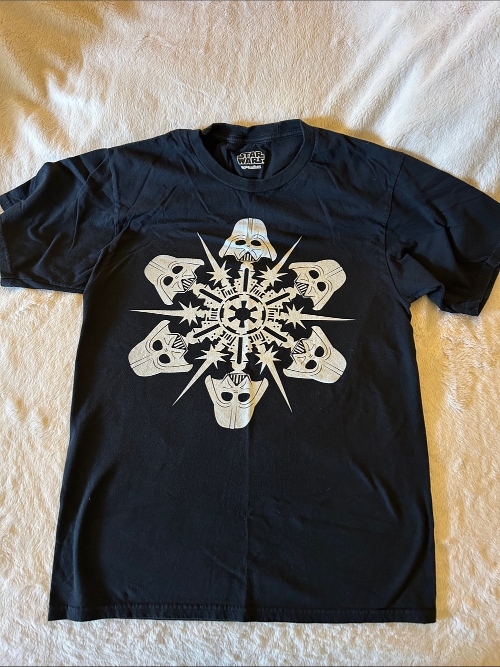 Star Wars Black Tee with White Darth Vader Snowflake Graphic